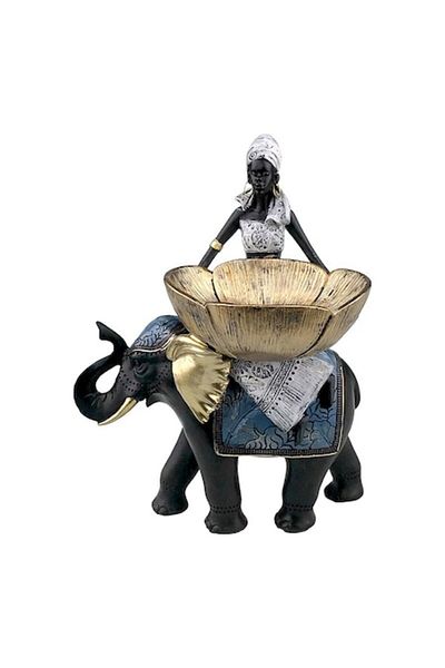 OEM Decoratiune elefant cu negresa, 23x30 cm, rasina, multicolor