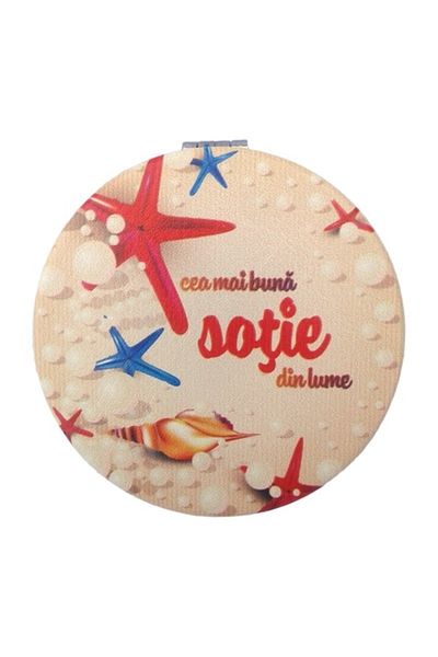 OEM Oglindă metalică tip poșetă, Cea mai bună soție din lume, 7x7cm, multicoloră, M2