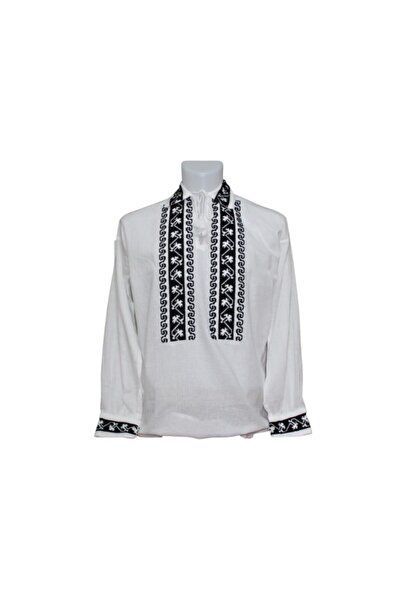 OEM Men's Traditional Embroidered Black Blouse, Long Sleeve, 3XL