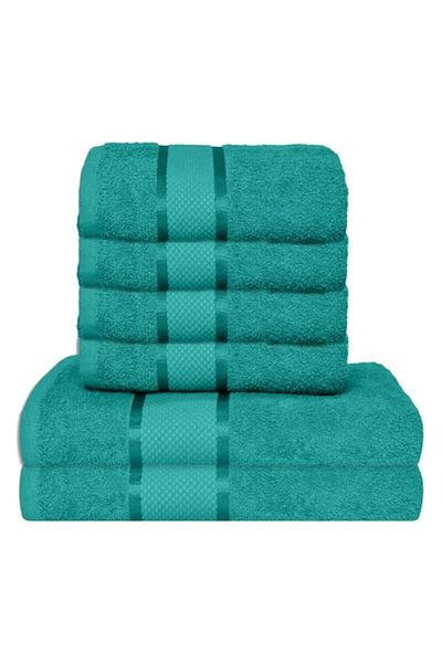 OEM Set 6 Bath Towels, Cotton, Uni, 400g/m², 50x90cm/70x140cm, Dark Green
