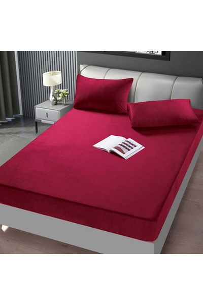 JOJO HOME Bed sheet and 2 pillowcases, Jojo Home, Velvet, 180x200cm, Red