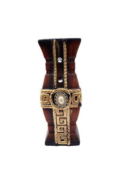 OEM Vază ceramică maro cu model geometric și pietre, 25 cm