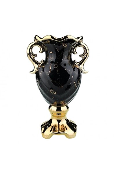 OEM Vază ceramică cu mânere și suport 18x31 cm negru-auriu