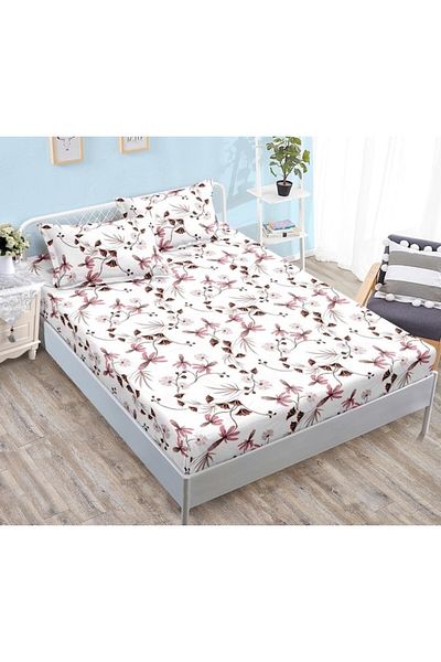 OEM Double Bed Sheet and Pillowcases, Finet, Beige Flowers, 180x200cm, 3 Pieces, Multicolor