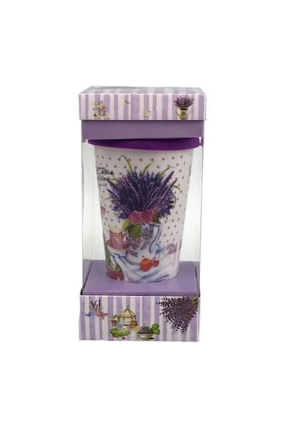 OEM Cană conică, ceramică, cu capac din silicon, decorațiune cu lavandă