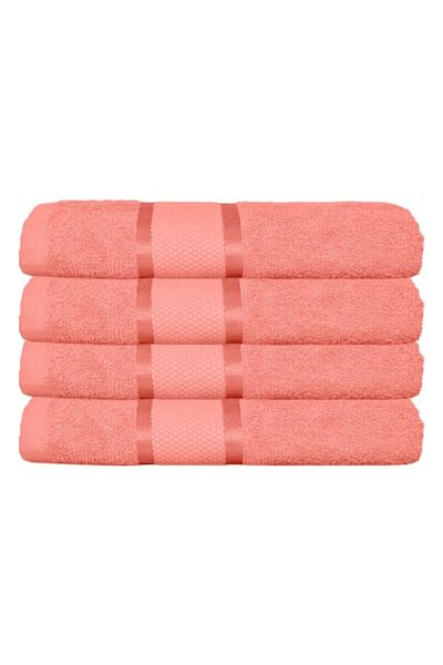 OEM Set 4 bath towels, Cotton, Solid color, 400g/m², 70x140cm, Coral