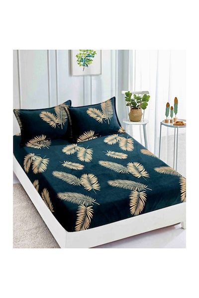 JOJO HOME Husa de pat si 2 fete de perna, Jojo Home, Cocolino, 2 persoane, 3 piese, Imprimeu Frunze Feriga, 18
