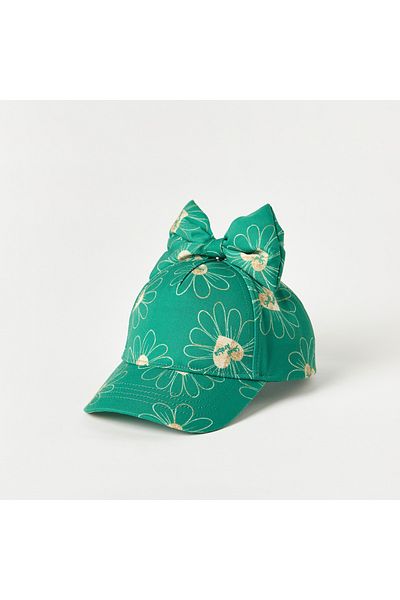 Juniors KSA National Day Print Cap with Bow and Velcro Strap Closure
