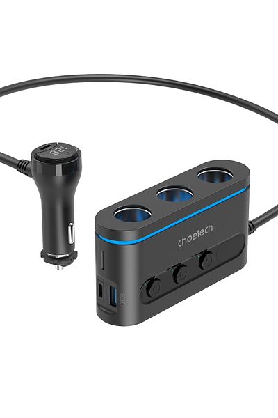 CHOETECH Încărcător auto + 3x prize brichetă 2x USB-C PD 1x USB-A QC - negru
