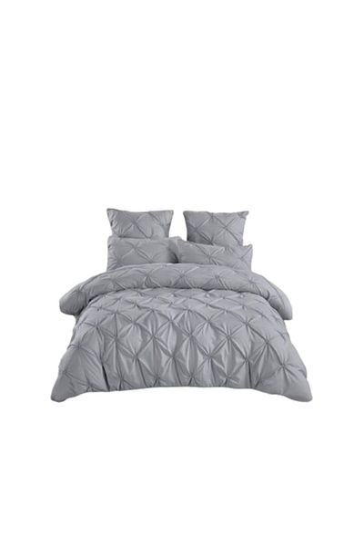 OEM Double Bed Sheet, Embroidered Pleats Model, 6 Pieces, 2 Persons, Cotton Finet, 230x250cm, Light Grey