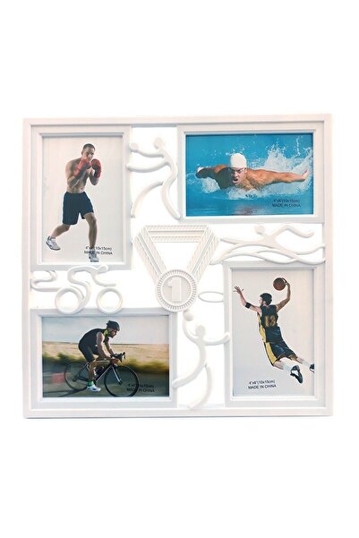 OEM Plastic Picture Frame with Athletes and Four Photos Spaces, 33x32cm, White