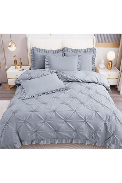 OEM Double Bed Embroidered Bedding Set, Finet, Uni, 4 Pieces, Grey, 230x250cm