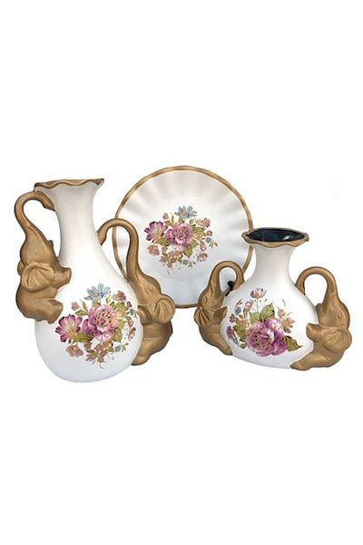 OEM Set of two ceramic vases with elephant-shaped handles and plate, M3, 36x22 cm