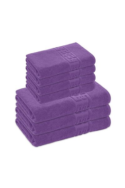 OEM Set 7 Bath Towels, Cotton, Greek Border, 500g/m², 50x90cm/70x140cm, Purple