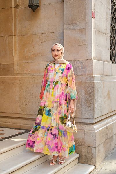 LOCCO Women's Abstract Pattern Dress Yellow