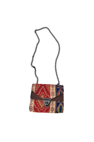 OEM Textile Shoulder Bag with Traditional Pattern and Chain, Multicolor, M1, 19x15 cm