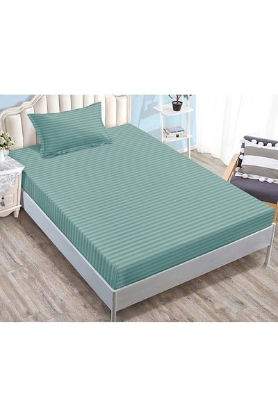 OEM Cearșaf de pat și 2 fețe de pernă cu elastic, Sonia-Home, model damasc, simplu, 90x200cm, turcoaz