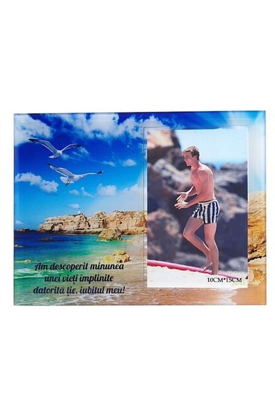 OEM Ramă foto din sticlă pentru fotografii 10x15 cu imagini de vară și dedicație pentru iubit/ă