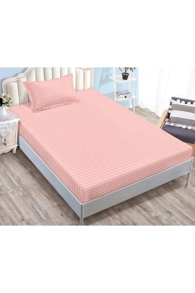 OEM Husa de pat si 2 fete de perna, cu elastic, Sonia-Home, Damasc, 1 Persoana, Uni, 90x200cm, Roz