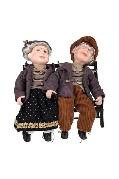 OEM Set 2 decorațiuni, bunică și bunicul pe o bancă, 30x35 cm, multicolor, ceramică, M2