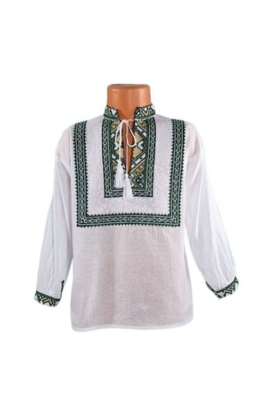 OEM Ie nationala, din bumbac pentru baieti Alb cu broderie geometrica, 2 ani