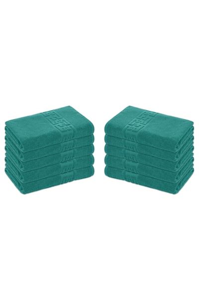OEM Set 10 prosoape de baie, Bumbac, Bordura Greceasca, 500g/m², 70x140cm, Verde Inchis
