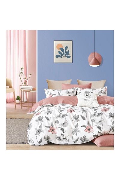 OEM Lenjerie de pat, Imprimeu Flori Pastel, 4 Piese, 2 persoane, 230x250cm, Bumbac, Multicolor