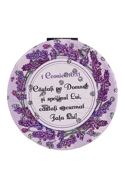 OEM Oglinda de poseta, acoperita cu material textil, cu text biblic, 7x7 cm, multicolor, M2