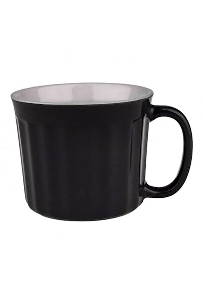 OEM Cană ceramică cu bol și dungi, 12x10 cm, neagră