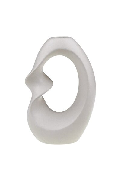 OEM Ceramic Decorative Vase with Central Opening, White 14x21 cm