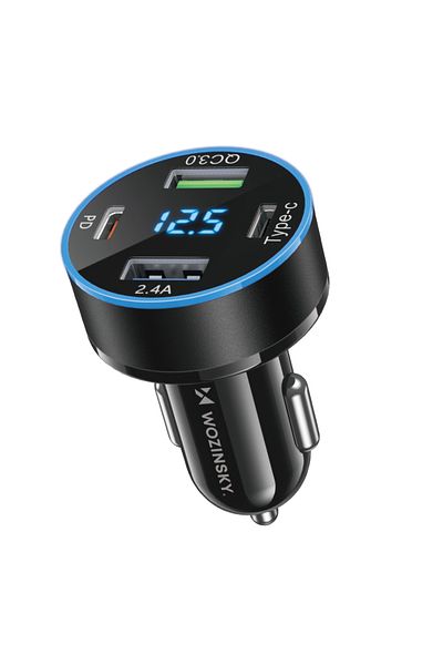 WOZINSKY Încărcător auto cu afișaj 50W 2xUSB-C și 2xUSB-A - negru