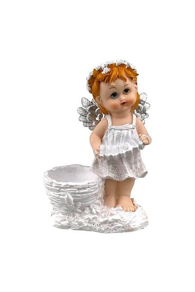 OEM Angel Decoration with Flowerpot and Accordion, Resin, 12x19 cm, White