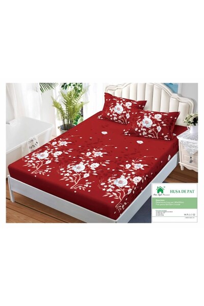 OEM Bed Sheet and Pillowcases Set, Finet, 3 Pieces, Single, 140x200cm, Floral Print, Red-White