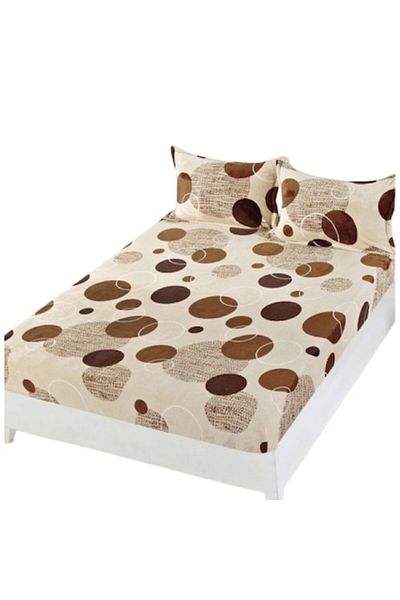 OEM Bed sheet and 2 pillowcases, Cocolino, 2 persons, 3 pieces, Circle print, 180x200cm, Beige Shades
