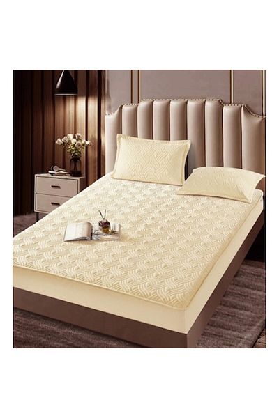 JOJO HOME Bedcover and 2 Pillow Cases, Jojo Home, Velvet, Quilted Model, 180x200cm, Off-White