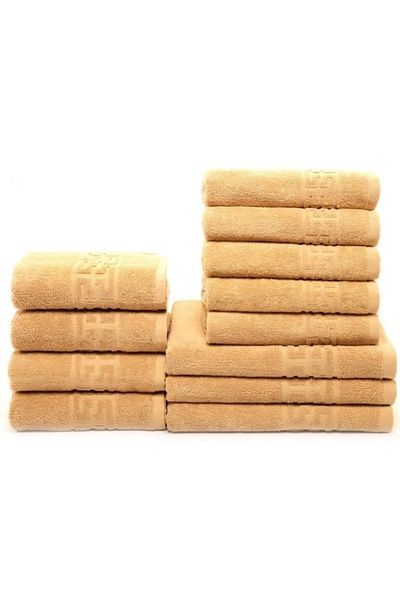 OEM Set 12 bath towels, Cotton, Greek Border, 500g/m², Brown