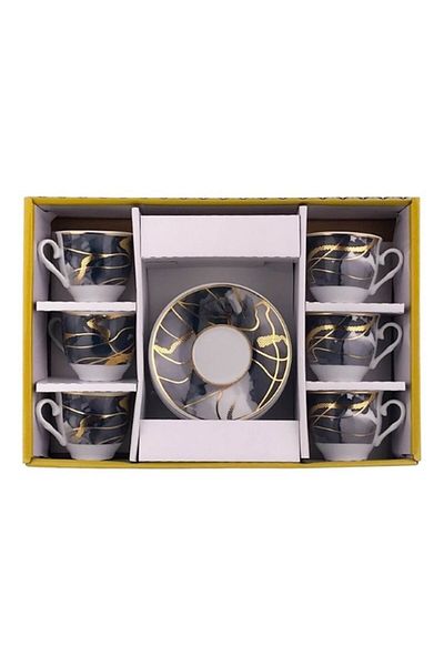 OEM Set din ceramica format din sase cesti si farfurii cu carouri