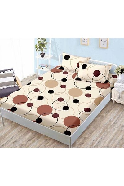 OEM Bed Sheet and Pillow Cases Set, Finet, 3 Pieces, Double, Circle Print, 180x200cm, Multicolor