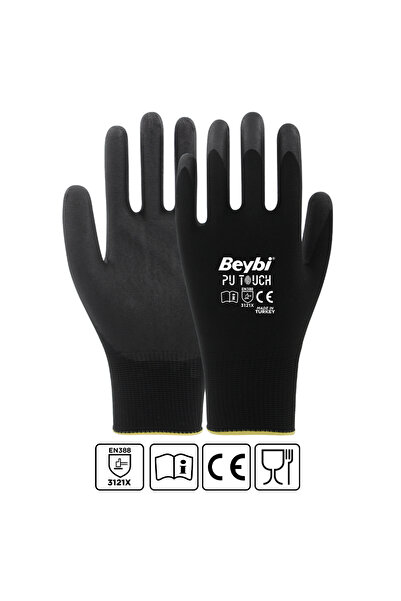 Beybi Poliüretan Kaplı Pu Touch Eldiven Siyah No:8 - 1 Çift