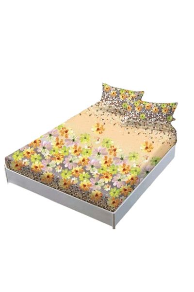 OEM Cearșaf de pat și fețe de pernă, Finet, 3 piese, 1 persoană, imprimeu floral multicolor, 140x200cm