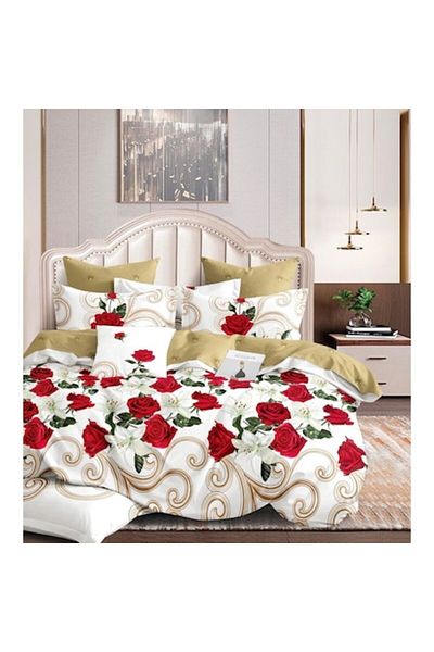 OEM Bed Linen Set, Rose Print, 4 Pieces, 2 Persons, 230x250cm, Cotton, Multicolor
