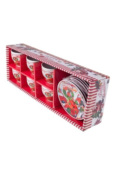 OEM Set ceramic de șase cești cu farfurii cu imagini de Crăciun, 42x15 cm M1