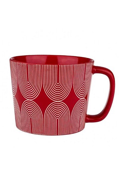OEM Ceramic Bowl Mug with Stripes (12x10 cm, Red)