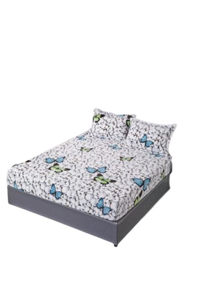 OEM Bed Sheet and 2 Pillowcases, Cocolino, for 2 People, 3 pieces, Butterfly Print, 180x200cm, Multicolo