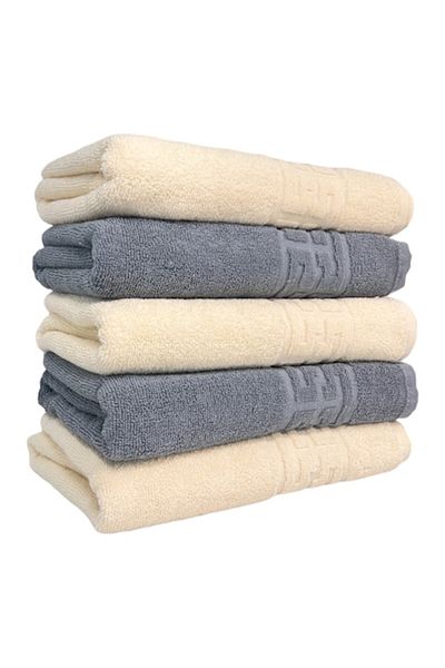 Plush Set 5 Towels, Cream, Grey, 100% Cotton 550gr, 70x140cm