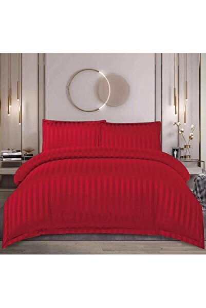 OEM Lenjerie de pat dublu, Uni, Damasc, 4 piese, 2 persoane, 180X200cm, Rosu