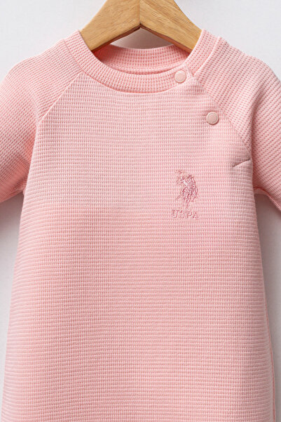 U.S. Polo Assn. Lisanslı Kız Bebek Pike Desenli Tulum