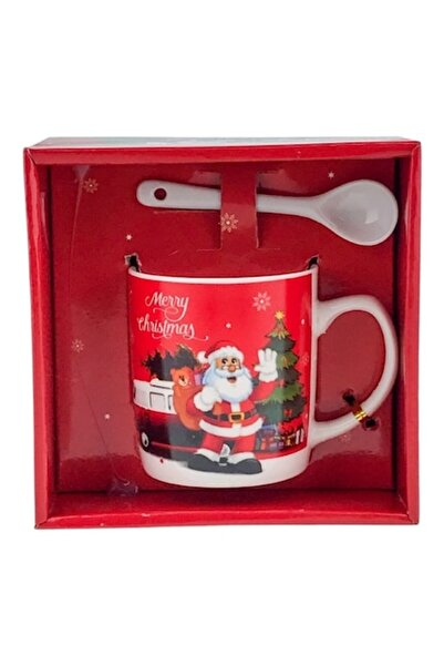 OEM Cană ceramică cu linguriță și design cu Moș Crăciun, 14x14 cm M1