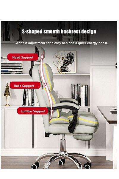 COOYA Computer Chair, Comfortable Cushion, Ergonomic, With Footrest, 65x65x120cm, Suitable for Home Office