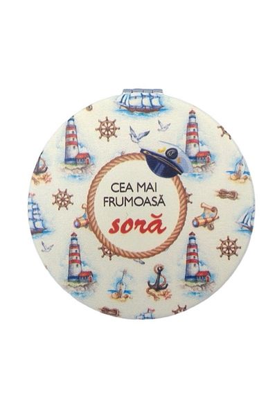 OEM Oglindă metalică tip poșetă, „Cea mai frumoasă soră”, 7x7cm, multicoloră, M1